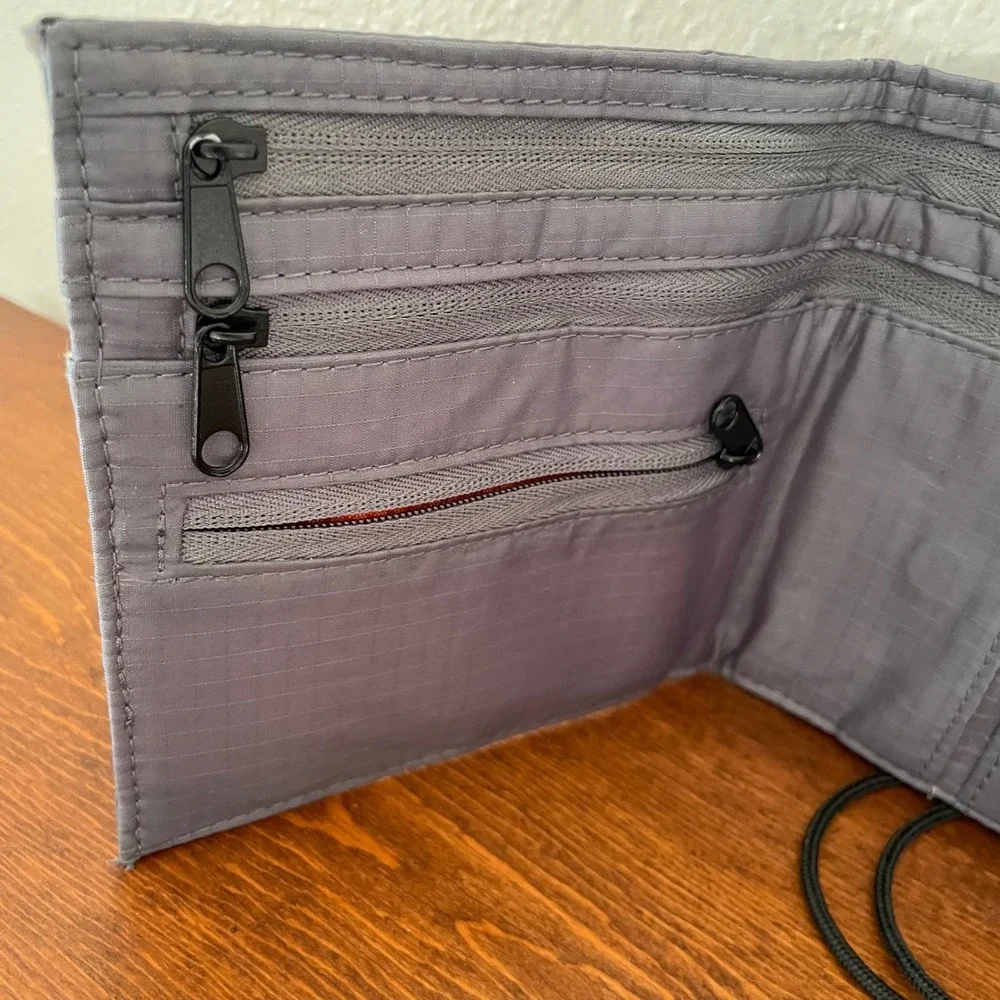 REI Canvas trifold RFID Wallet Passport Crossbody Bag‎ Pouch pockets ID Travel